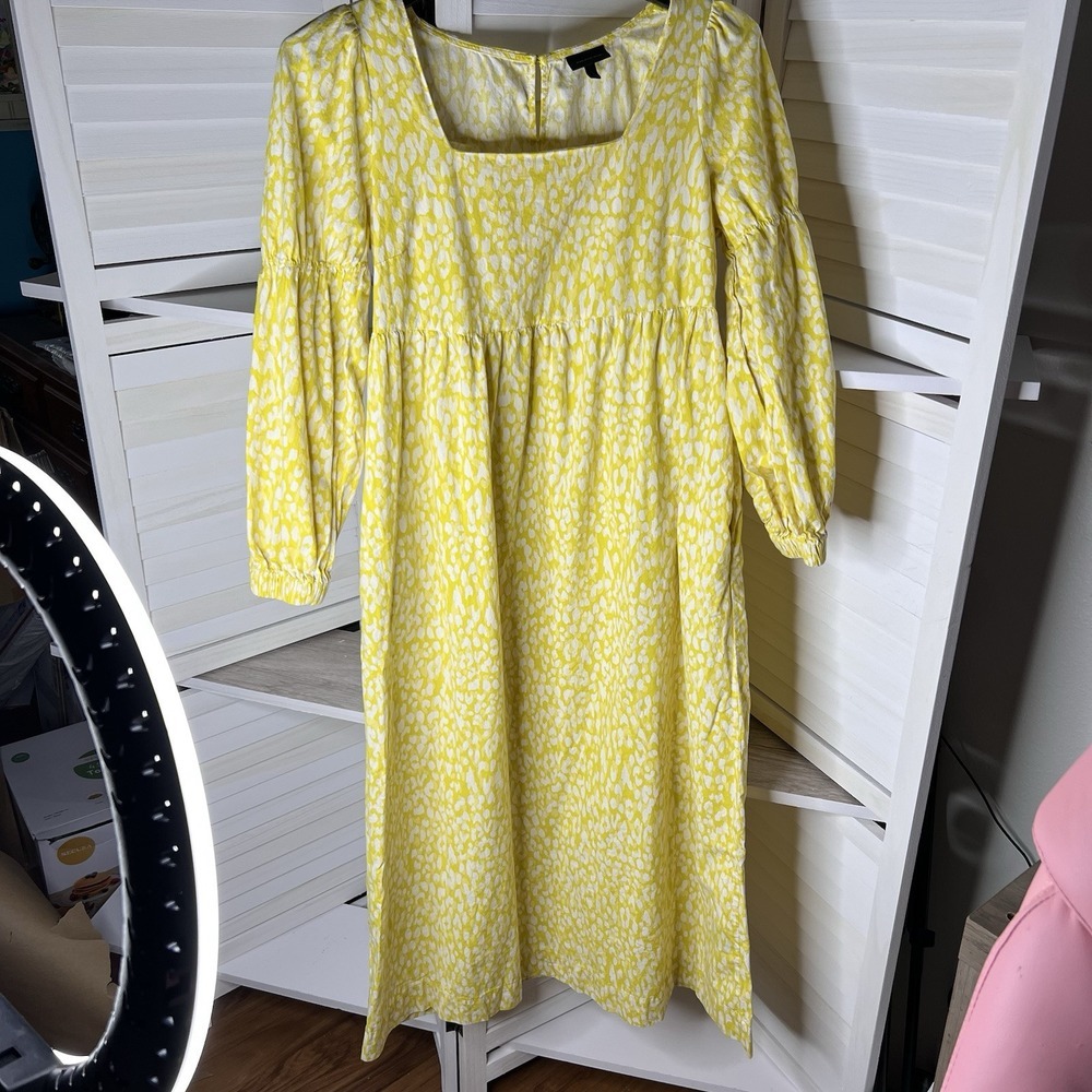 Who What Wear Maxi Dress Long Balloon Sleeves  Citrus Leopard Yellow Size Sm EUC
